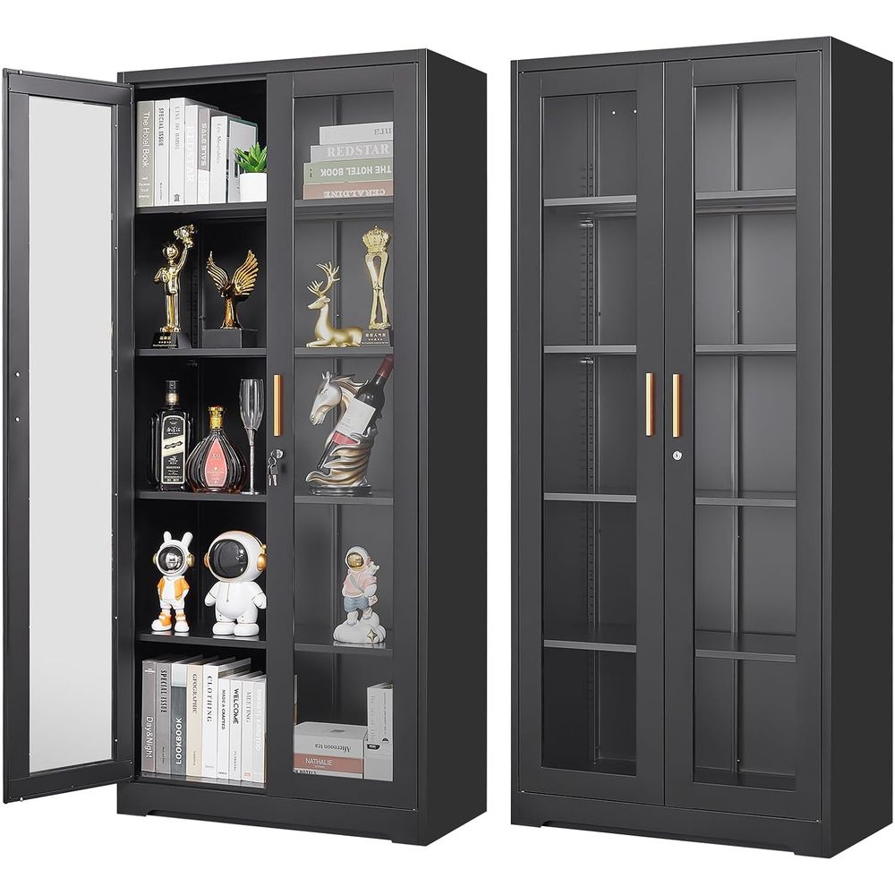Glass Cabinet Display - Glazen vitrinekast met slot, metalen curiosakast