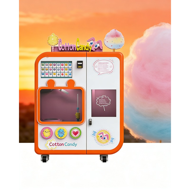 Candy Vending Machine - Volledig automatische suikerspinkiosk met wisselsysteem, commercieel,