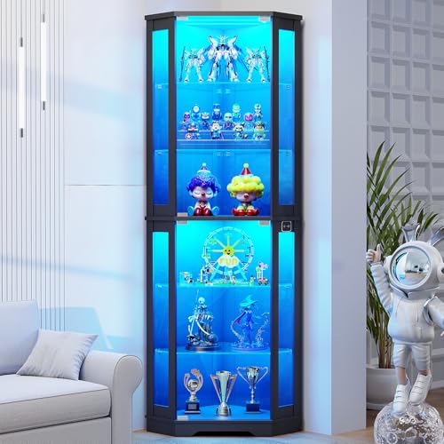 Glass Cabinet Display - 71 inch hoge hoekvitrine met LED-verlichting