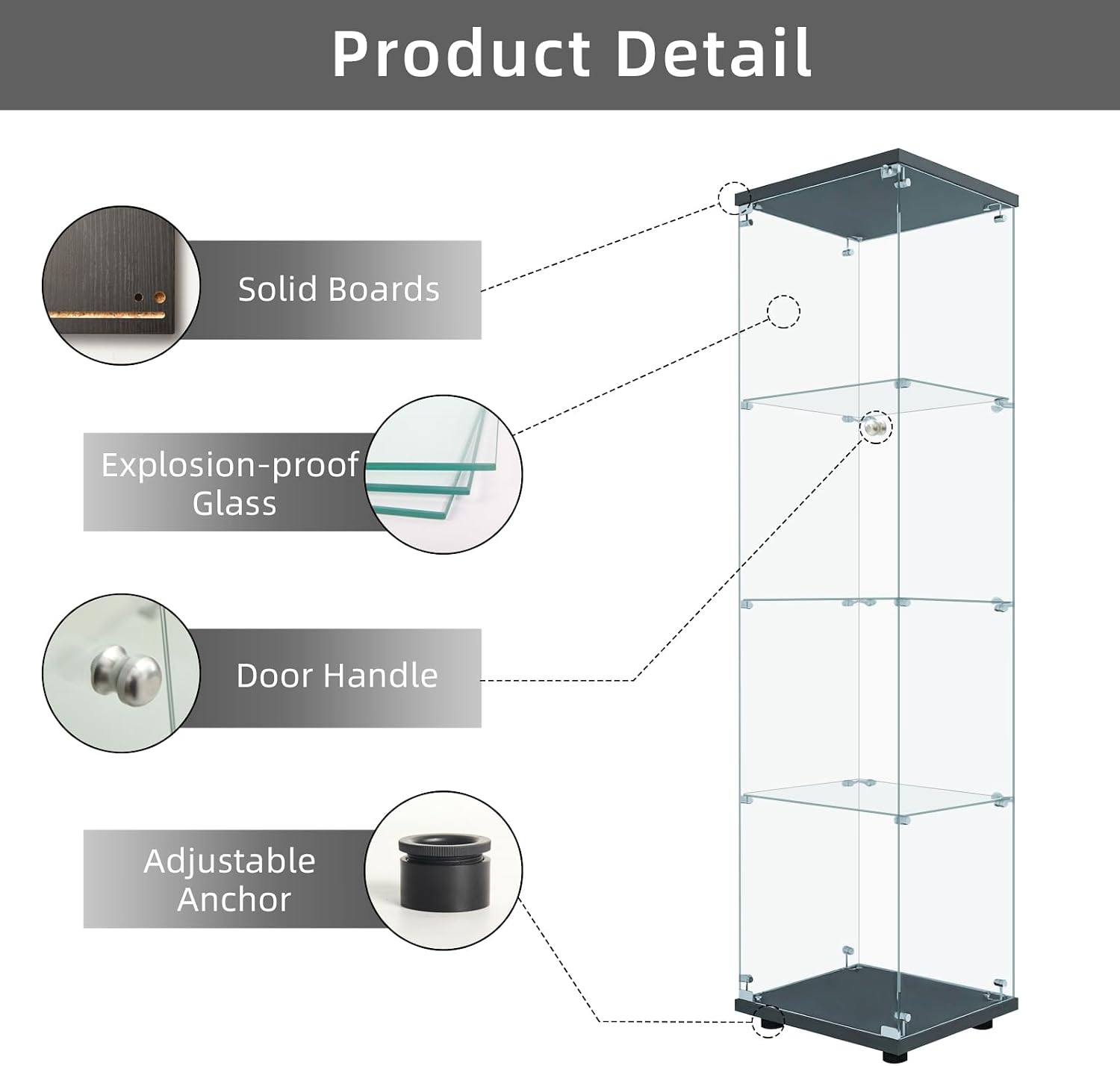 Glazen vitrinekast met slot, 4 - Glass Cabinet Display recensie en prijs