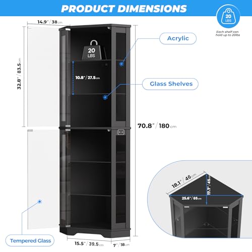 71 inch hoge hoekvitrine met L - Glass Cabinet Display recensie en prijs