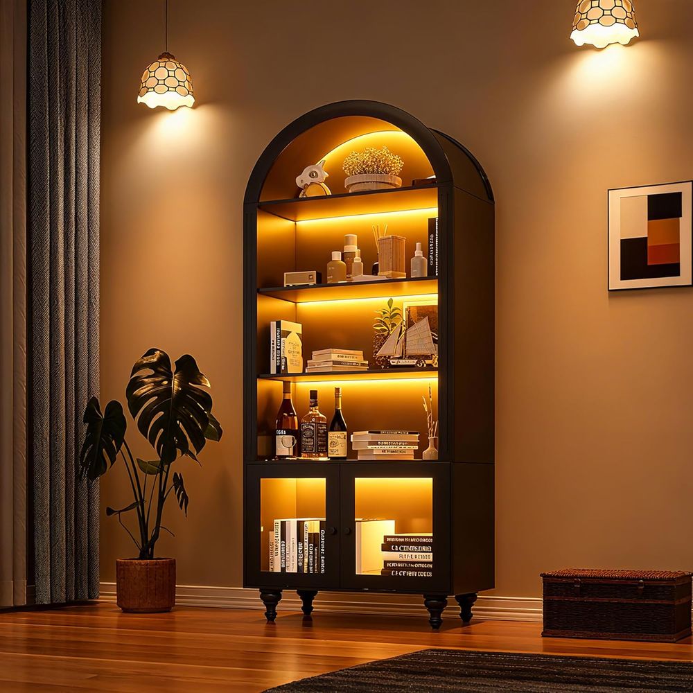 Houten gebogen display-opbergk - Glass Cabinet Display recensie en prijs