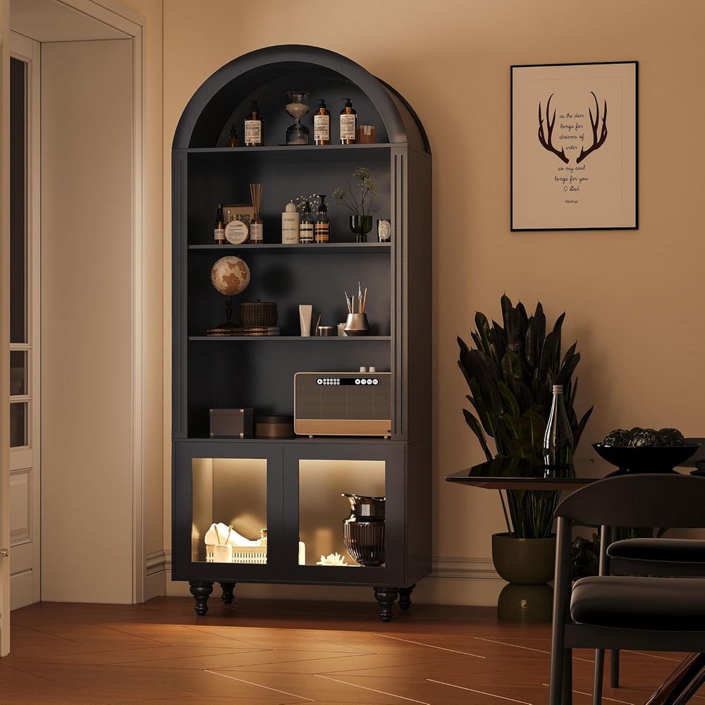 Houten gebogen display-opbergk - Glass Cabinet Display recensie en prijs
